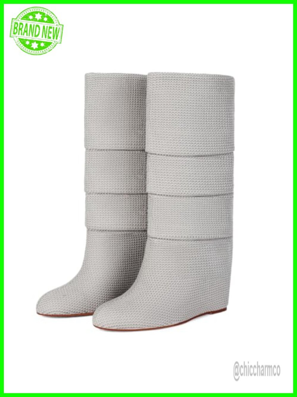 Women Knit Fold Over Knee High Boots Pointed Toe Wedge Pull On